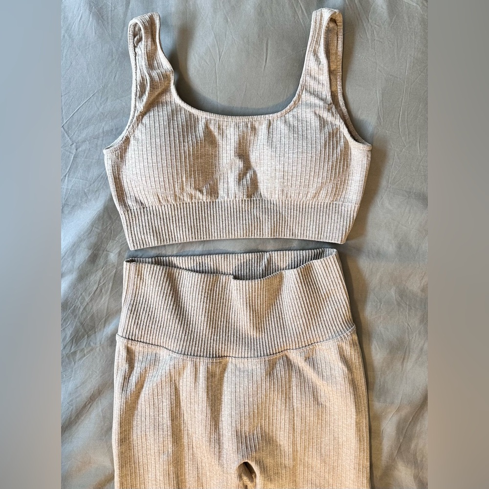 3-Piece Ribbed Tan Athletic Set